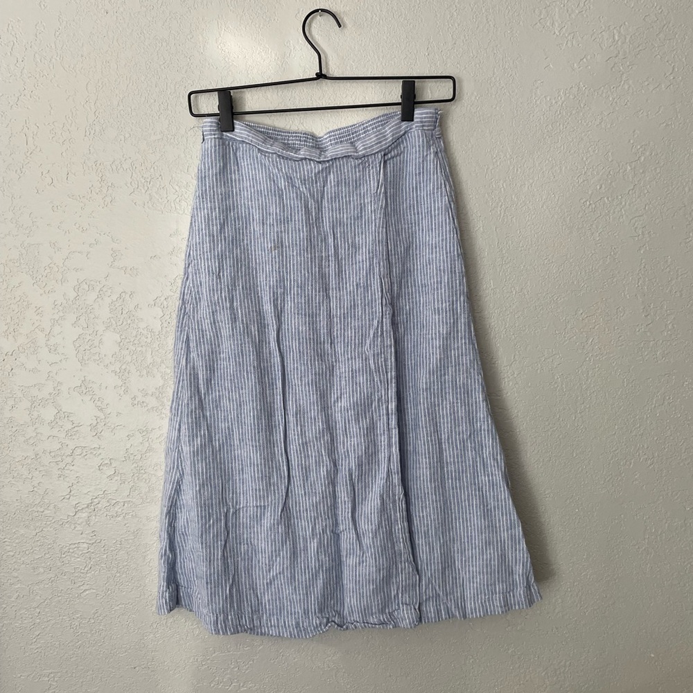 BCBGeneration blue and white striped wrap skirt